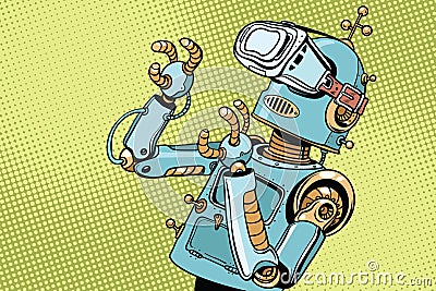 Scared retro robot in VR glasses Vector Illustration