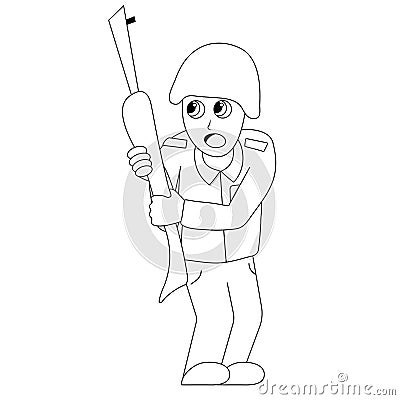Scared soldier. outline stock illustration Vector Illustration