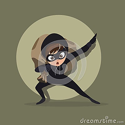 Scared thief in the spotlight Vector Illustration