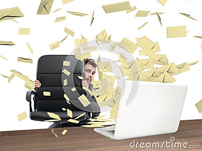 Scared by too many email Stock Photo