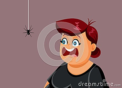 Scared Woman Having Arachnophobia Vector Cartoon Illustration Vector Illustration