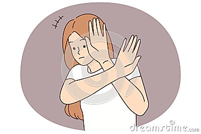 Scared woman make hand gesture Vector Illustration