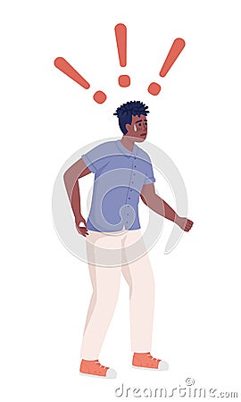Scared young man sweating from fear semi flat color vector character Vector Illustration