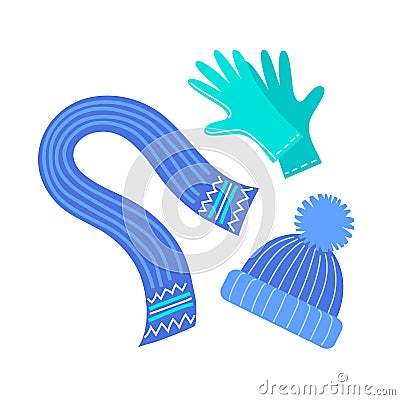 Scarf, hat and gloves Vector Illustration