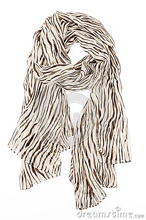 A scarf is silk beige with strakes strung on a knot Stock Photo