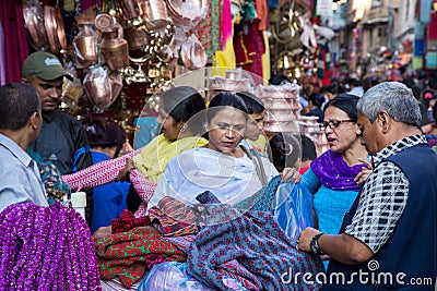 Scarf stall on a market in Kathmandu, Nepal Editorial Stock Photo