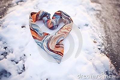 scarf swirled in the shape of a heart in the snow Stock Photo