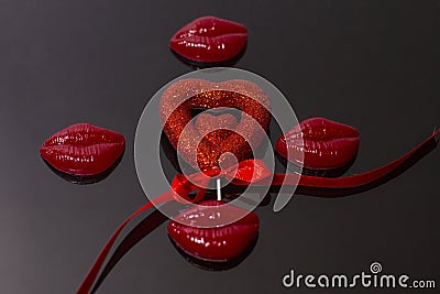 Scarlet lips kiss Valentine`s day. Stock Photo