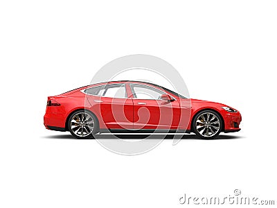 Scarlet red electric sports car - side view Stock Photo