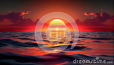 scarlet sunset over the sea. Generative AI, Generative, AI Stock Photo