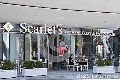 Scarlets German Bakery and Patisserie at Bluewaters Island, an artificial island off the Jumeirah Beach Residence coastline, near Editorial Stock Photo