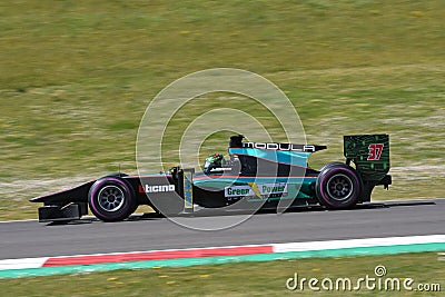 Scarperia, 9 April 2021: GP2 Formula driven by unknown in action at Mugello Circuit during BOSS GP Championship practice. Italy Editorial Stock Photo