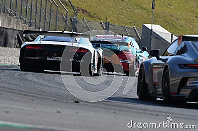 Scarperia, 24 March 2022: Audi R8 LMS GT3 EVO II of Car Collection Team driven by Johannes Dr. Kirchhoff Elmar Grimm in action Editorial Stock Photo
