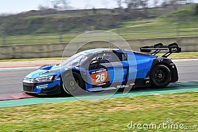 Scarperia, 23 March 2023: Audi R8 LMS GT3 EVO II of Sainteloc Junior Team in action during 12h Hankook Race at Mugello Circuit Editorial Stock Photo