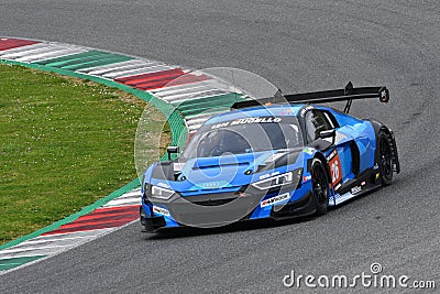 Scarperia, 23 March 2023: Audi R8 LMS GT3 EVO II of Sainteloc Junior Team in action during 12h Hankook Race at Mugello Circuit Editorial Stock Photo