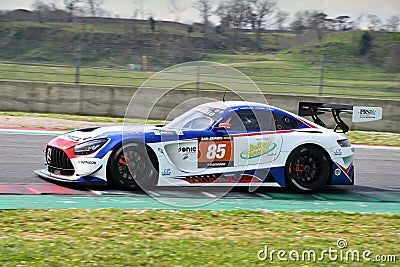 Scarperia, 23 March 2023: Mercedes-AMG GT3 of Team CP Racing in action during 12h Hankook Race at Mugello Circuit Editorial Stock Photo