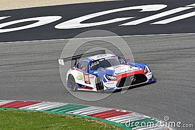 Scarperia, 23 March 2023: Mercedes-AMG GT3 of Team CP Racing in action during 12h Hankook Race at Mugello Circuit Editorial Stock Photo