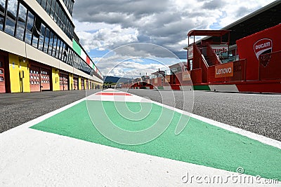 Scarperia, Mugello - Italy, May 31: Details of the Pitlane and the infrastructures of the Mugello Circuit Editorial Stock Photo