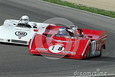 Scarperia, Mugello 5 march 2008: unknown driving Ferrari 712 Can Am year 1971 during practice at Mugello Circuit. Italy Editorial Stock Photo