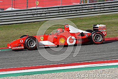 Scarperia, Mugello - 28 October 2023: Ferrari F1 F2003GA year 2003 ex Michael Schumacher in action at the Mugello Circuit Editorial Stock Photo