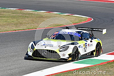 Scarperia, 29 September 2023: Mercedes Sls Amg of team Akm Motorsport drive by Marco Antonelli in action Editorial Stock Photo