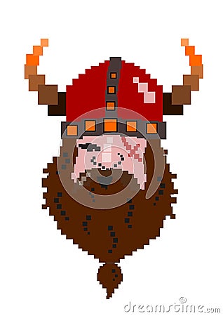 Scarred angry viking with a big beard, pixelled picture Stock Photo