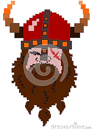 Scarred angry viking with a big beard, pixelled picture Stock Photo