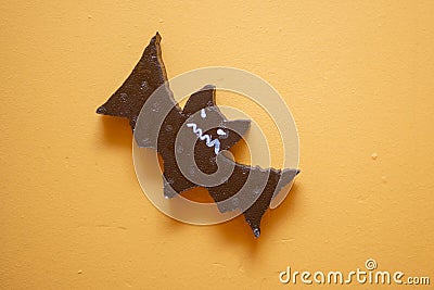 Scary artificial hand made decoration of bat in the kids club during Halloween Stock Photo