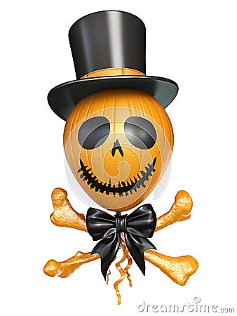 Scary balloon head with bones for Halloween 3D Cartoon Illustration
