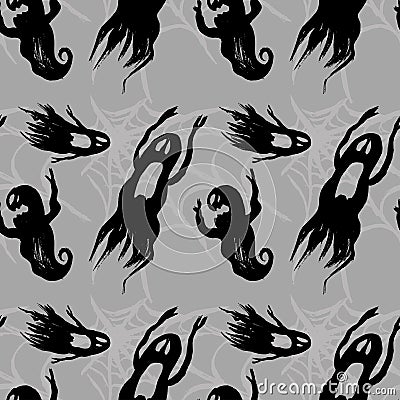 Scary black ghosts seamless pattern Vector Illustration