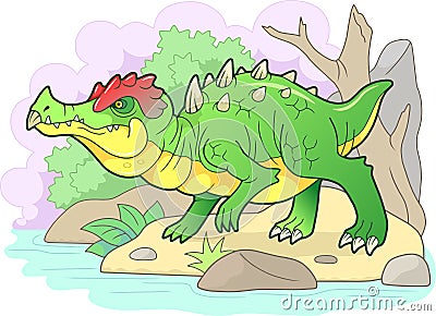 Scary carnivorous dragon went hunting, funny illustration Vector Illustration