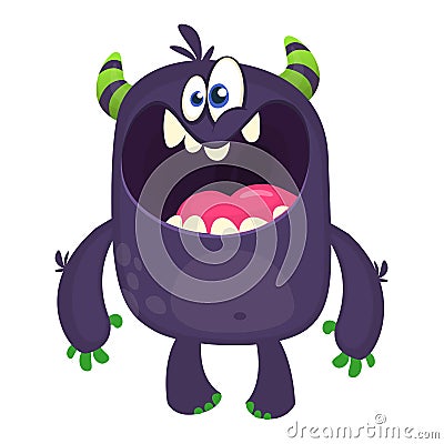 . Scary cartoon black monster screaming. Yelling angry monster expression. Vector illustration. Vector Illustration