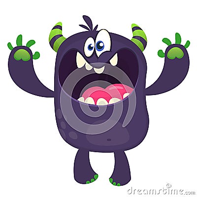 Scary cartoon black monster screaming. Yelling angry monster expression. Vector illustration. Vector Illustration