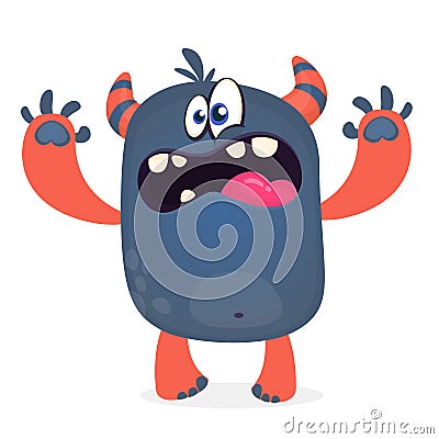 Scary cartoon black monster screaming. Yelling angry monster expression. Big collection of cute monsters for Halloween Vector Illustration