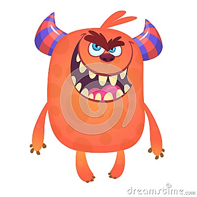 Scary cartoon monster with big mouth full of teeth. Halloween vector illustration of monster mascot. Vector Illustration