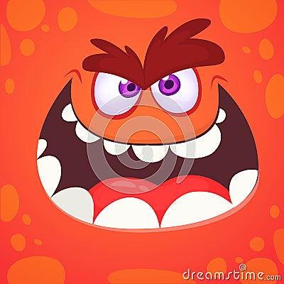 Scary cartoon monster face design. Vector Halloween orange monster illustration isolated. Vector Illustration