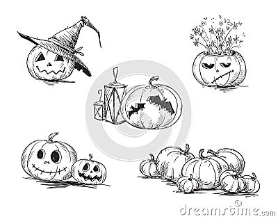 Scary carved Halloween pumpkins. Vector Illustration