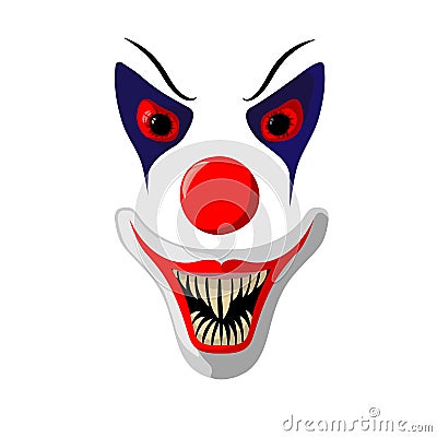 Scary clown face with bloody eyes and big fangs Vector Illustration