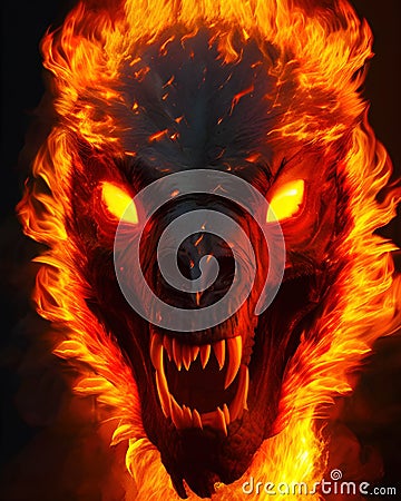 Scary creature made out of fire flames, generative ai Cartoon Illustration