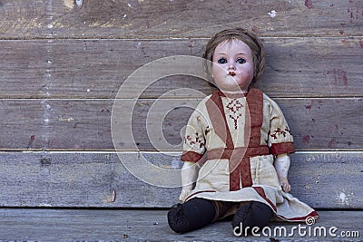 Scary creepy antique doll Stock Photo