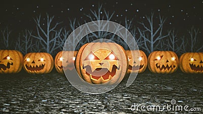 Scary dark forest, halloween spooky background, 3D illustration Cartoon Illustration