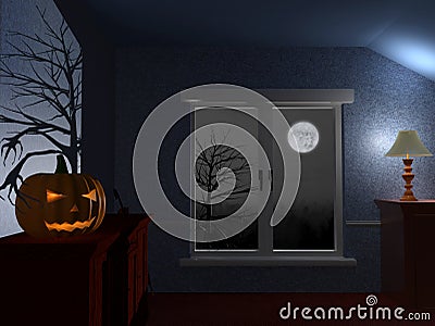 Scary dark room on Halloween Stock Photo