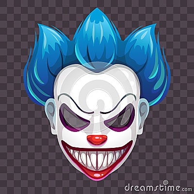 Scary evil clown mask on the transparent background. Vector Illustration