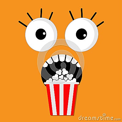 Scary face emotions boo Popcorn. Cinema icon in flat design style. Movie background Vector Illustration