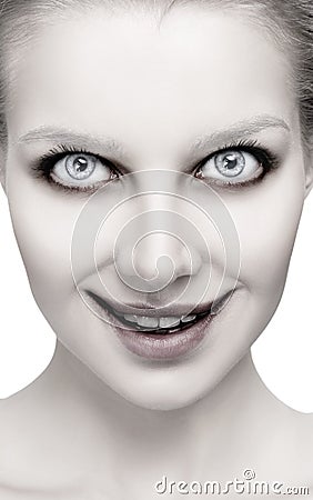 Scary female face with helloween horror grimm. Stock Photo