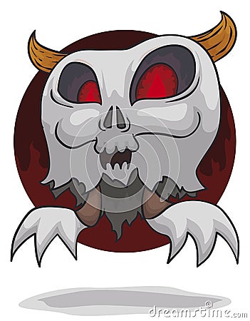 Ghost with Giant Horns and Skull Face Ready to Scare, Vector Illustration Vector Illustration