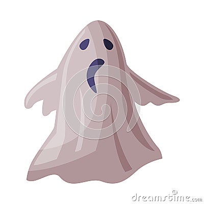 Scary Ghost, Happy Halloween Object Cartoon Style Vector Illustration on White Background Vector Illustration