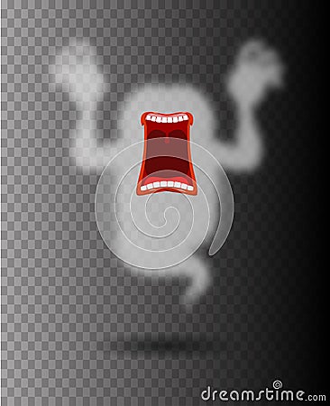 Scary ghost. Phasing transparent monster with an open mouth. hun Vector Illustration