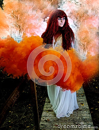 Scary, ghostly Halloween girl outdoors Stock Photo