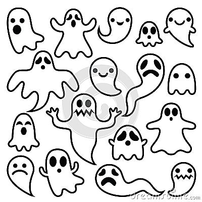 Scary ghosts design, Halloween characters icons set Vector Illustration